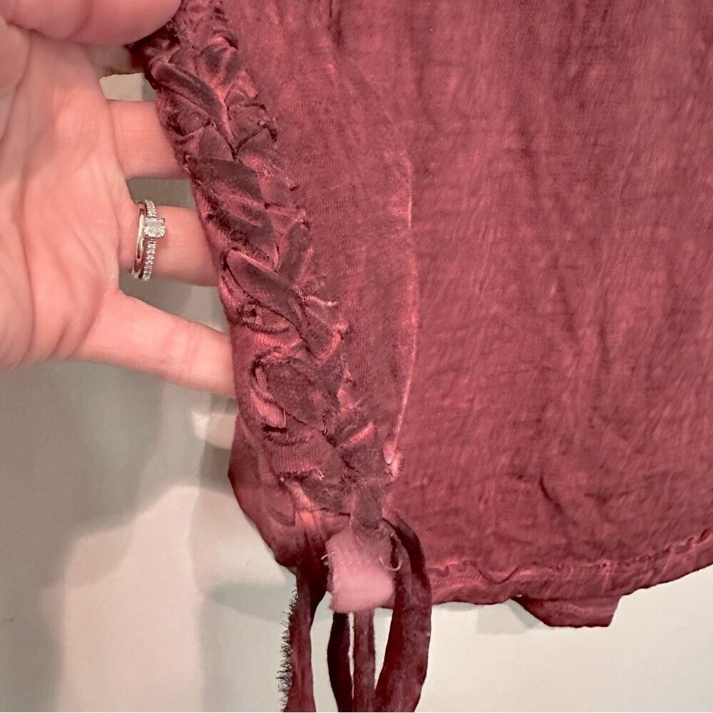Black Swan Distressed Lace Up Top Women's S Burgundy Whimsigoth Witchy Goth - Picture 6 of 7